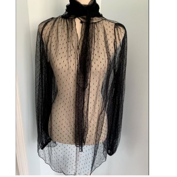 VINTAGE LA PERLA COLLEZIONE BLACK MESH SILK SHEER  BLOUSE TOP with Tie 42 - Picture 15 of 15